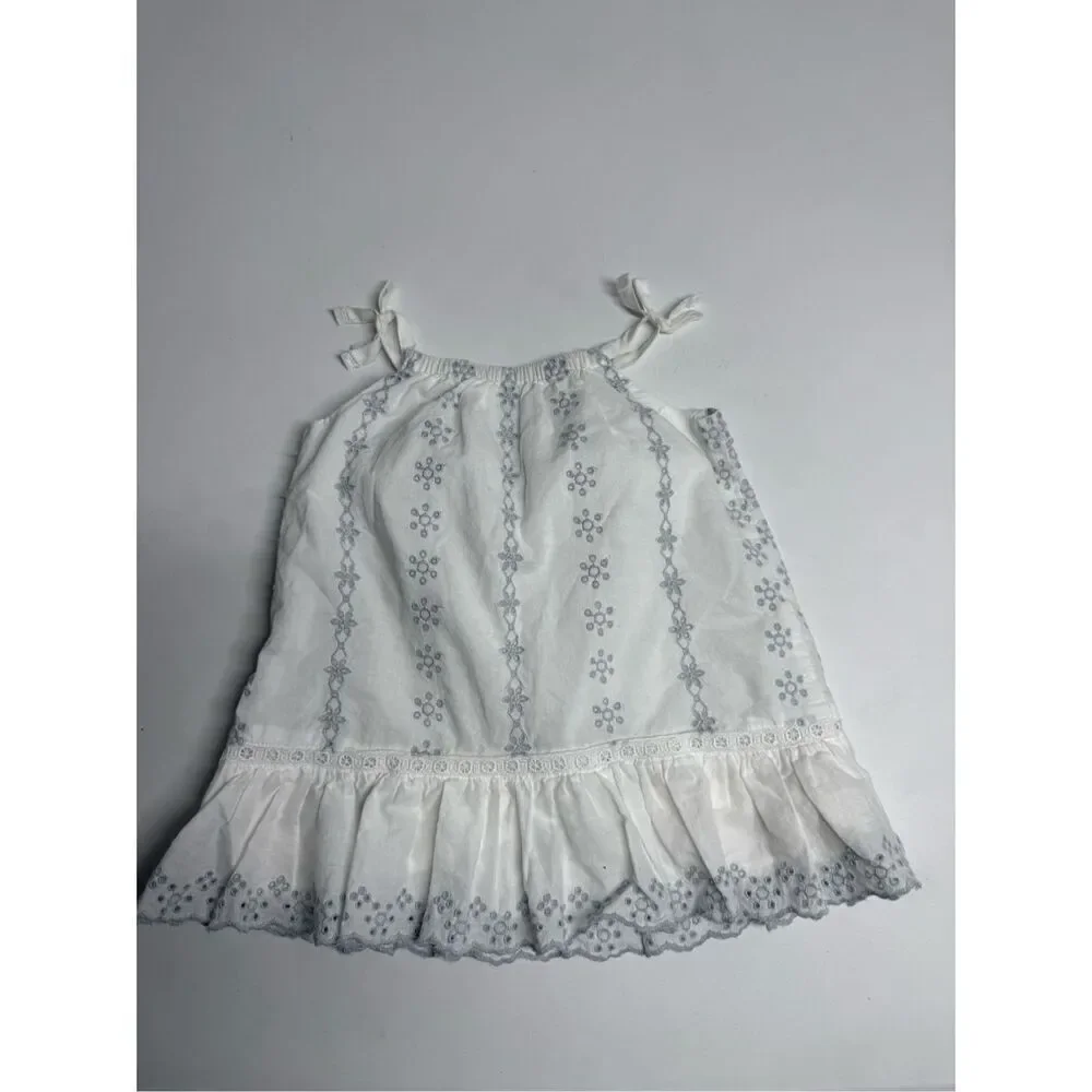 Gap Baby Cotton Embroidered Dress Lined Ruffled Size 3-6 months White Gray